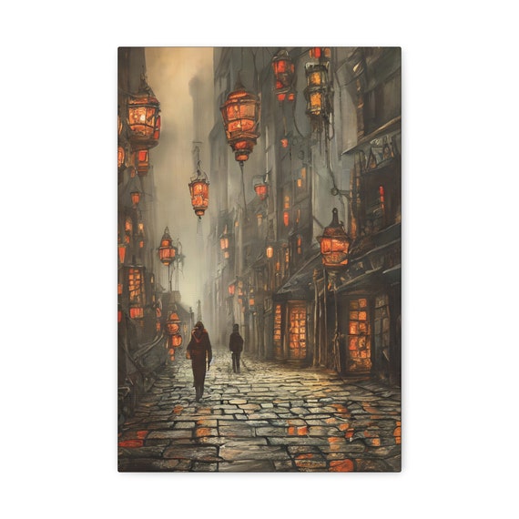 Lantern's Glow, Canvas Print, Moody, Gloomy