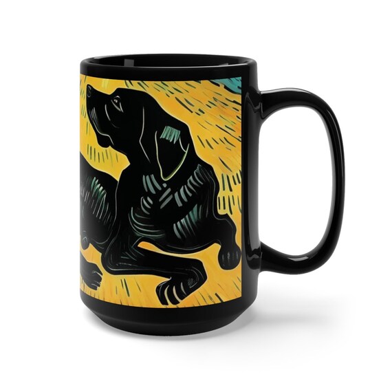 Vincent's Black Dog, Black 15oz Ceramic Mug,, Style Of Vincent Van Gogh