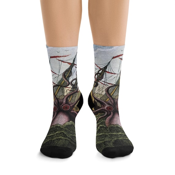 Kraken Attacks Ship Off Egypt, Premium Crew Socks, One Size Fits Most