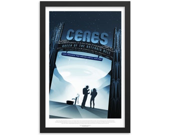 Ceres Travel Poster: Retro NASA Art Print, Framed Giclée (12x18)