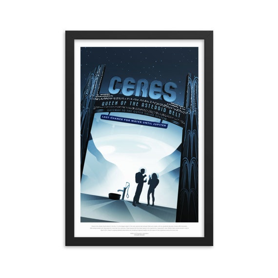 Solar System: Ceres, 12" x18" Framed Giclée Poster, Black Wood Frame, Acrylic Covering, Fake Vintage/Retro Style NASA Travel Poster