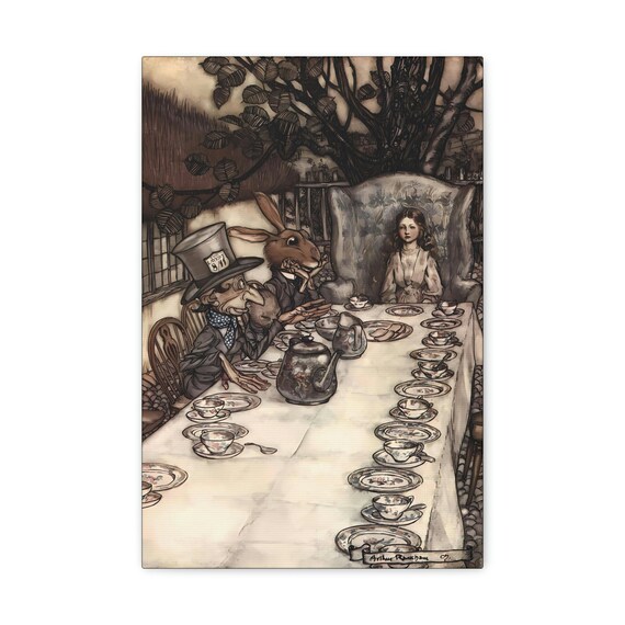 The Mad Hatter's Tea Party, 12"x18" Canvas Print, Alice in Wonderland, Arthur Rackham, Vintage Illustration From 1907