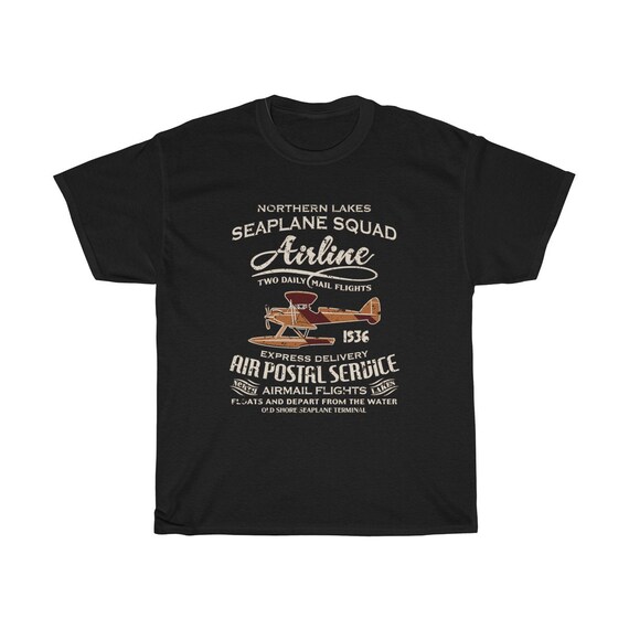 Seaplane Squad Airline Air Postal Service - Unisex Heavy Cotton Tee With Vintage Inspired Image Of A Seaplane.