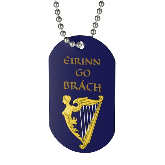 Eirinn Go Brach, Dog Tag, Red Dragon, Ireland, Blue Harp Flag, Irish Pride, Keychain