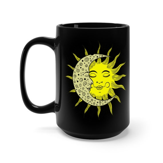 Sun And Moon Black 15oz Ceramic Mug, Duality Symbol, Coffee, Tea