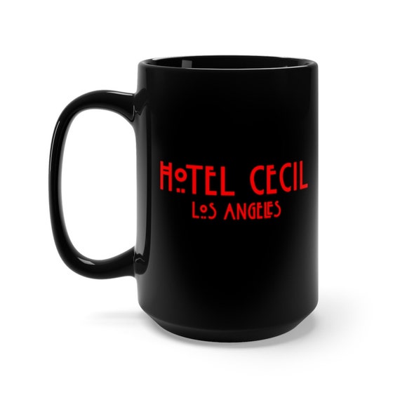 AHS Hotel Cecil, Black 15oz Ceramic Mug, Inspired From The Hotel Cortez In American Horror Story, True Crime, Horror, Paranormal