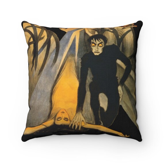 Dr. Caligari, Black Square Pillow, German Expressionist Cinema, 1920 Silent Horror Film Poster