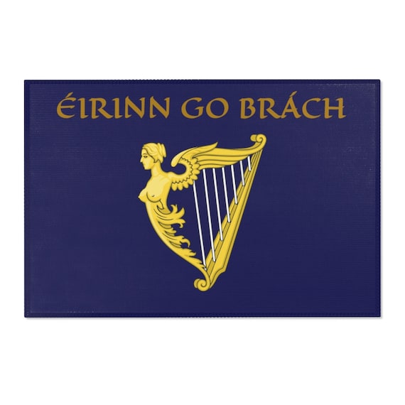 Eirinn Go Brach, 2'x3' Door Mat & 4'x6' Area Rug Sizes, Blue Harp Flag, Coat Of Arms, Irish Pride