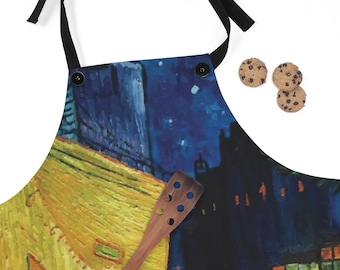 夜のカフェテラス、クッキングエプロン、ヴィンテージ絵画