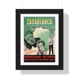 Casablanca-filmposter: vintage Europese replica, ingelijst: 12 x 16 inch