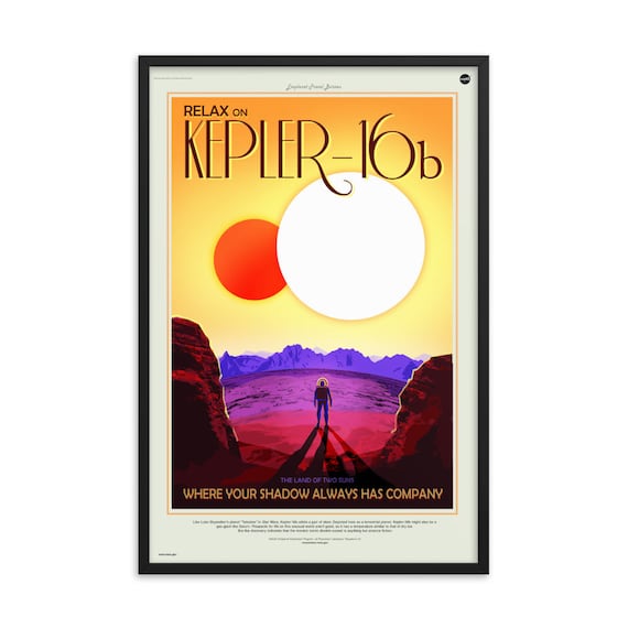 Exoplanet Travel Bureau #4 of 7, 24" x36" Framed Giclée Poster, Black Wood Frame, Acrylic Covering, Fake Retro Style NASA Travel Poster