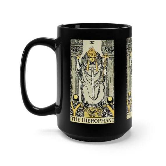 The Hierophant, Black 15oz Ceramic Mug, Tarot Card, Major Arcana, From Vintage Rider-Waite Deck, Coffee, Tea