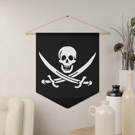 Skull & Crossed Cutlasses, 18"x21" Indoor Wall Pennant. Pirate Flag, Jolly Roger