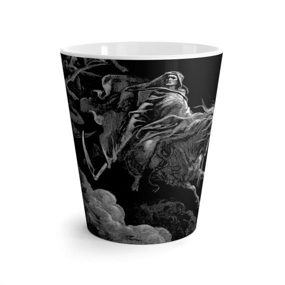 Death Rides The Pale Horse, 12oz Latte Mug, Halloween, Vintage, Antique Illustration, Gustave Dore, 1865, Coffee, Tea, Christian Religion