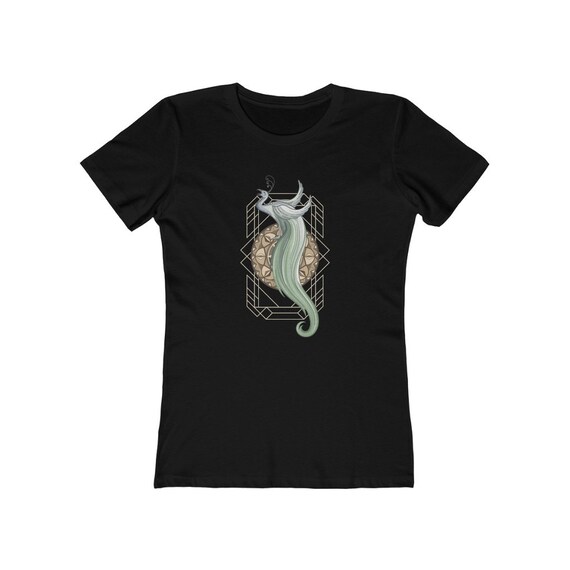 Art Deco Peacock Women's Boyfriend Tee, Vintage Retro Style Design