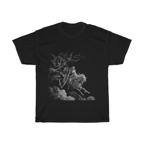 Death Rides The Pale Horse, Black Unisex T-shirt, Vintage Illustration, Gustave Dore, 1865, Christian Religion