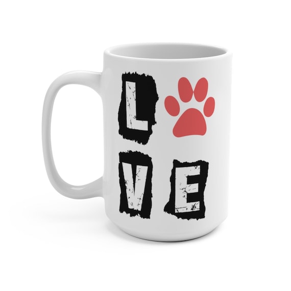 Love Paw Print White 15oz Ceramic Mug, Dog Lover, Cat Lover, Animal Lover, Coffee, Tea