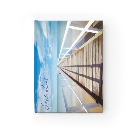 Infinity Pier Hardcover Sketchbook, Blank Pages, Two Front Covers, Boardwalk, Ocean, Beach, Horizon, Notebook