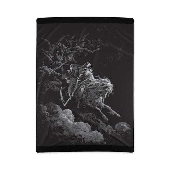 Death Riding The Pale  Horse, Large Polyester Blanket, Vintage, Antique Illustration, Gustave Dore, 1865, 58"x80", Christian Religion