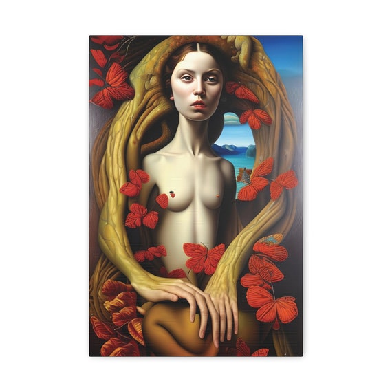 The Tree Of Knowledge Embracing Eve, Canvas Print, Surreal, Garden Of Eden, Biblical