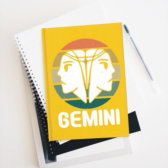 Gemini Hardcover Journal, Ruled Line, Retro Vintage Style, Zodiac Sign, Astrology Gift