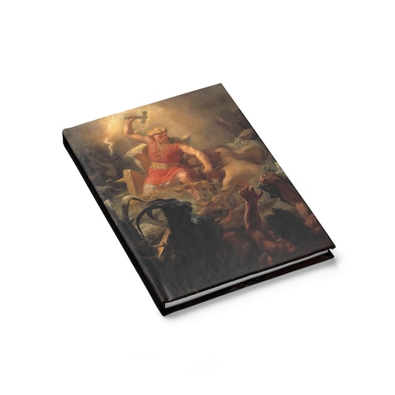 Thor Fights The Giants, Hardcover Journal, Ruled Line, Vintage, Antique Image, Marten Eskil Winge, 1872, Notebook, Norse