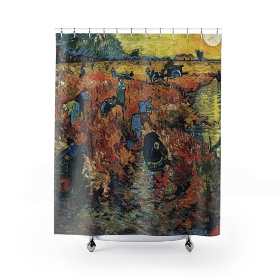 Red Vineyard, Polyester Shower Curtain, Vintage Painting, Van Gogh 1888