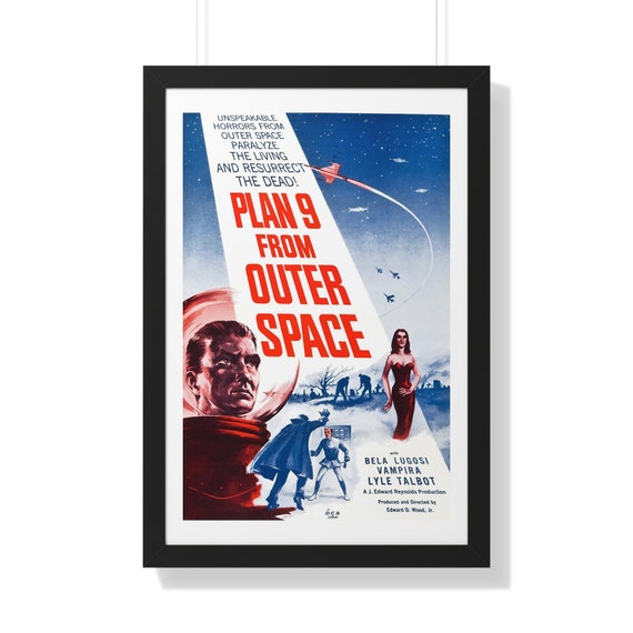 Plan 9 from Outer Space, 20"x30" Framed Poster, Sci-fi Movie, Horror, Ed Wood, Bela Lugosi, Vampira, Movie Fan, Media Room, Home Theater