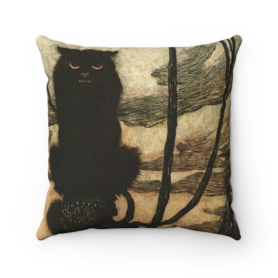 Black Cat, Square Pillow, Halloween, Vintage Illustration, Arthur Rackham, 1920