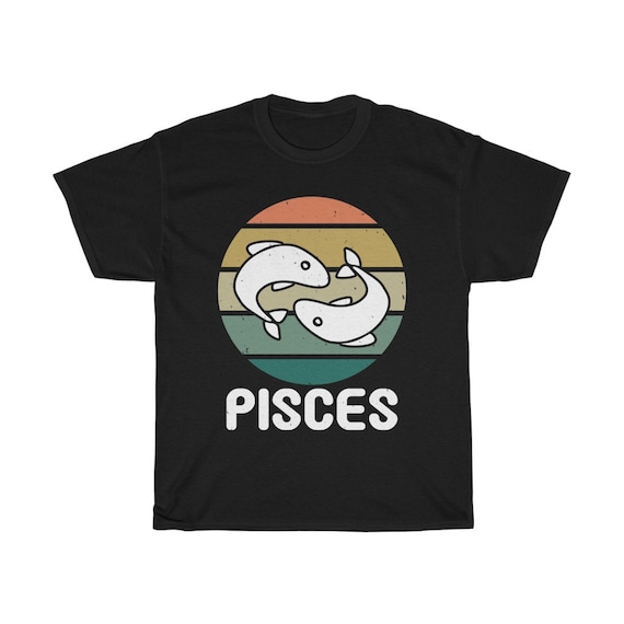 Pisces, 100% Cotton T-shirt, Two Fish, Retro Vintage Style, Zodiac Sign, Astrology Gift