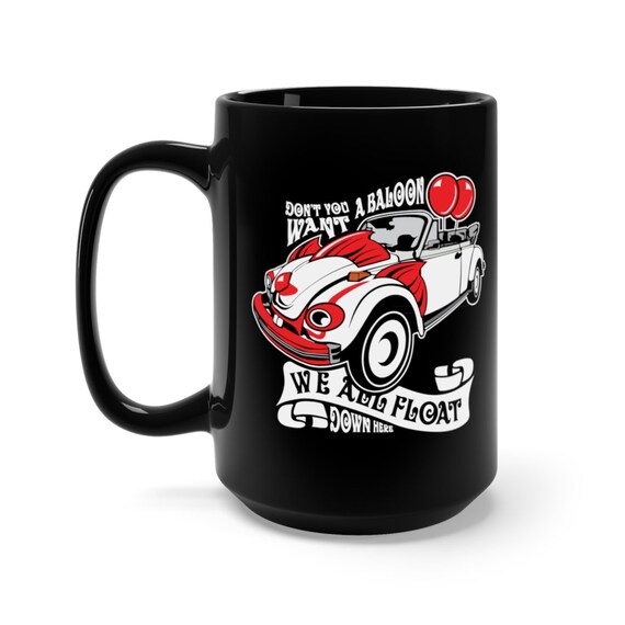 Scary Clown Car, Black 15oz Ceramic Mug, Inspired By The Horror Movie IT, Coffee, Tea