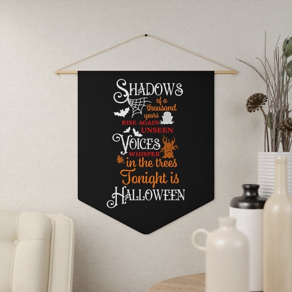 Shadows Of A Thousand Years, 18"x21" Indoor Wall Pennant. Halloween Sign, Bats, Gravestone, Haunted Tree