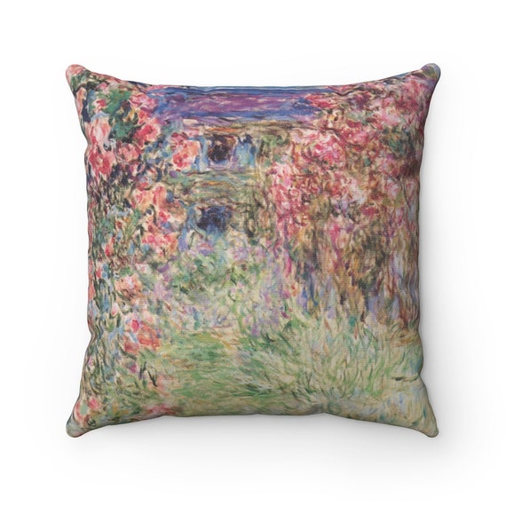 The House Among The Roses Square Pillow, Claude Monet, Impressionism