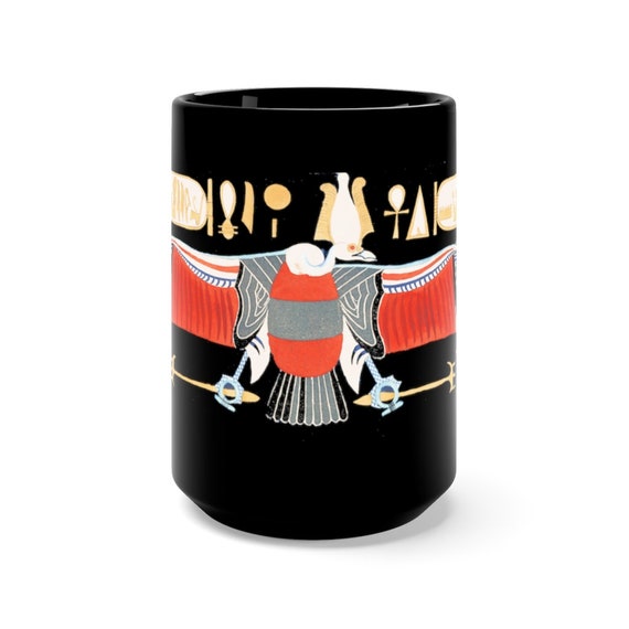 Ancient Egyptian Eagle 15oz Black Ceramic Mug, From The Kings Tombs In Thebes