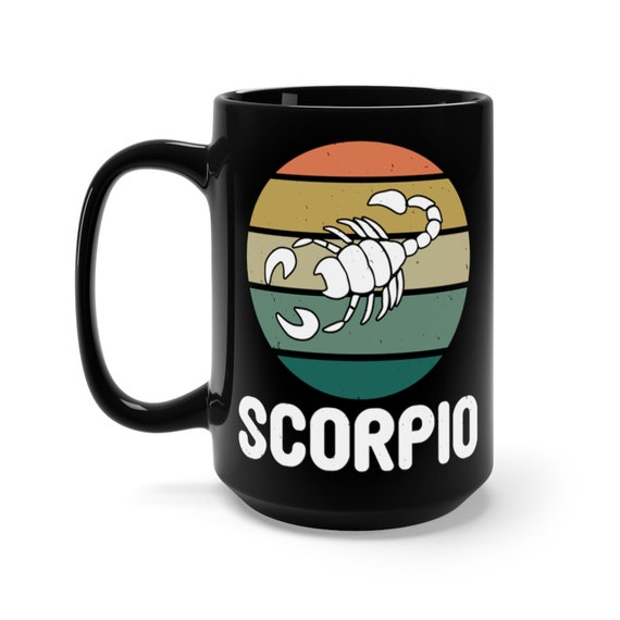 Scorpio, Black 15oz Ceramic Mug, Scorpion, Retro Vintage Style, Zodiac Sign, Astrology Gift, Coffee, Tea