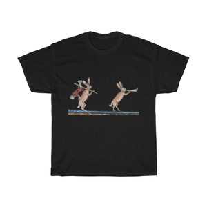 Medieval Hunter Rabbit T-shirt, Dark Colors, From Medieval Manuscript, Marginalia