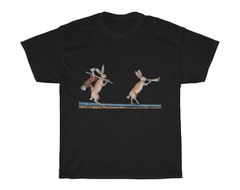 Medieval Hunter Rabbit T-shirt, Dark Colors, From Medieval Manuscript, Marginalia