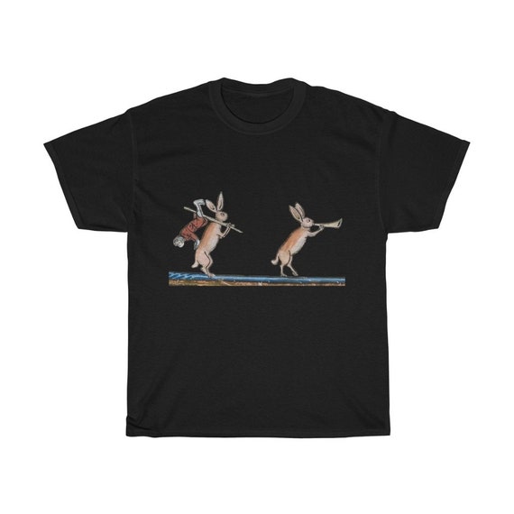 Medieval Hunter Rabbit T-shirt, Dark Colors, From Medieval Manuscript, Marginalia