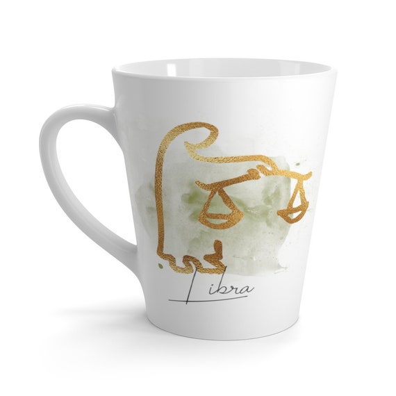 Libra 12oz White Ceramic Latte Mug, Zodiac, Astrology Gift, Art Deco, Coffee, Tea