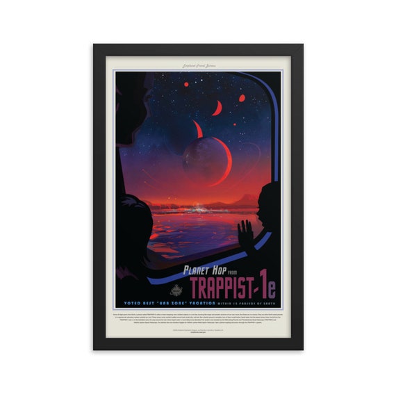 Exoplanet Travel Bureau #7 of 7, 12" x18" Framed Giclée Poster, Black Wood Frame, Acrylic Covering, Fake Retro Style NASA Travel Poster