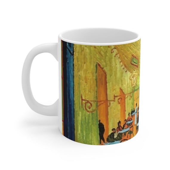 Cafe Terrace At Night, White Ceramic Mug, 11oz & 15oz, Vincent Van Gogh, Coffee, Tea