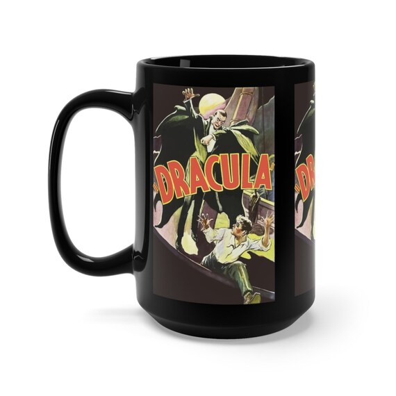 Dracula v2, Black 15oz Ceramic Mug, From A Vintage 1931 Horror Movie Poster, Coffee, Tea