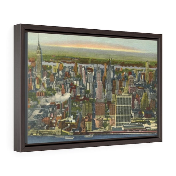 Midtown Manhattan 1951, 18"x12" Framed Canvas Print, New York, Vintage Postcard, Curt Teich