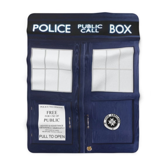 TARDIS Sherpa Fleece Blanket, 60"x80", Inspired By BBC TV Show Doctor Who