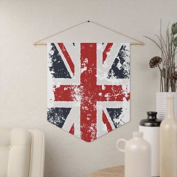 Grunge Union Jack, Vertical 18"x21" Indoor Wall Pennant. United Kingdom Flag, UK Flag, British Pride