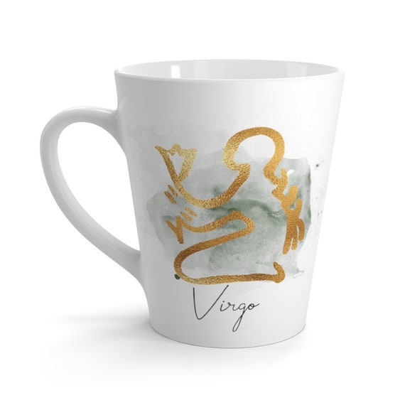 Virgo 12oz White Ceramic Latte Mug, Zodiac, Astrology Gift, Art Deco, Coffee, Tea