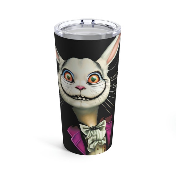 Cheshire White Rabbit, 20oz Tumbler, Surreal, Cheshire Cat, Alice In Wonderland