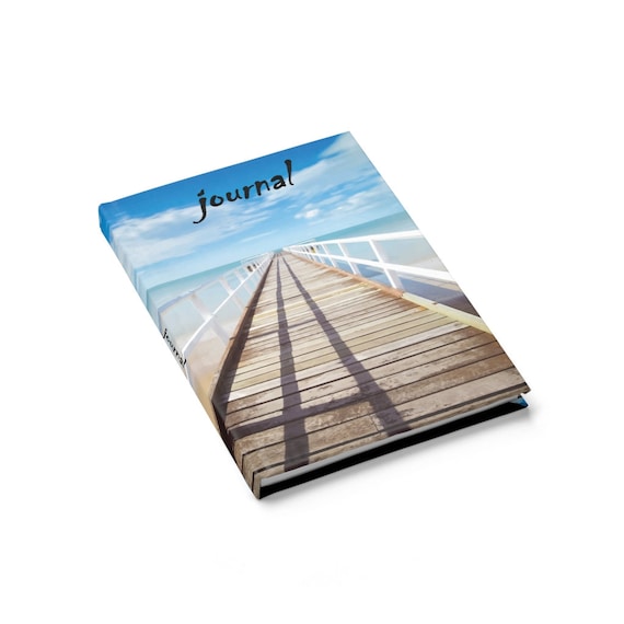 Infinity Pier Hardcover Journal, Ruled Line, Two Front Covers, Boardwalk, Ocean, Beach, Horizon, Notebook