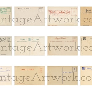12 Stück unbenutzte Postkartenrückseiten - Digitale Abbildungen Von Rückseiten Antiker Vintage Postkarten, um 1900-1940.