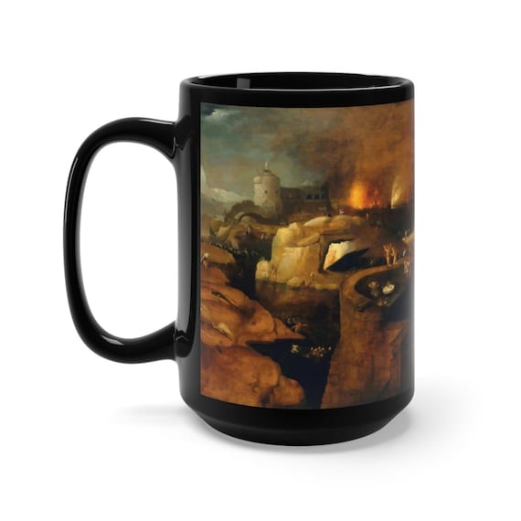 Descent Into Hell, Black 15oz Ceramic Mug, Painting By Follower Of Hieronymus Bosch, Circa 1550, Coffee, Tea